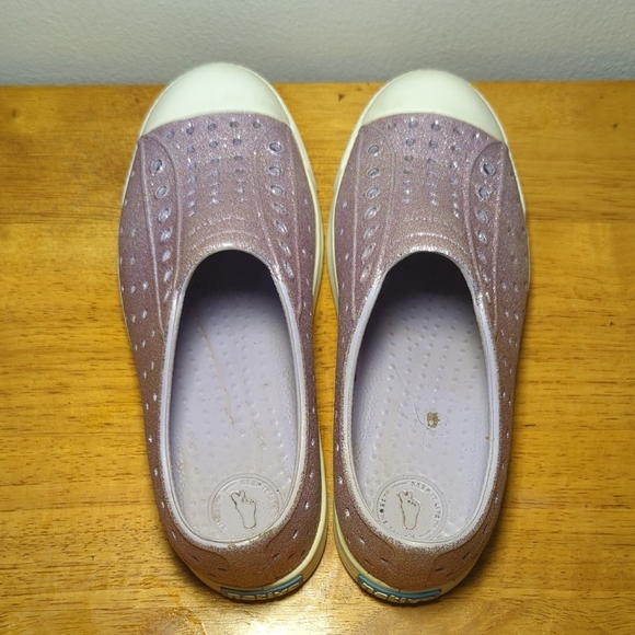 Native Jefferson Bling Glitter Slip-on Sneakers Purple + White Girls Size 1 - Picture 5 of 8